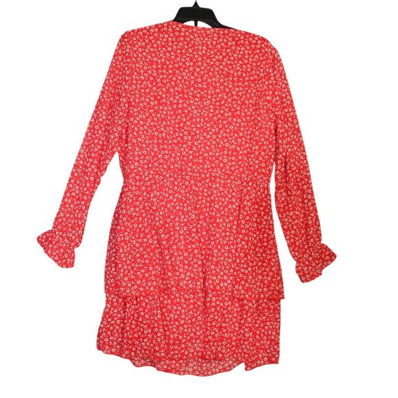 H&M Divided Red Floral Tiered Ruffle Dress NWT Size Large - Picture 2 of 7